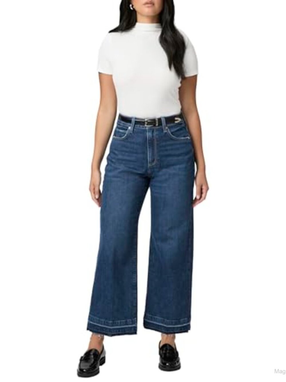 High Rise Wide Leg Cropped Jeans Medium Stretch Denim Flat Front